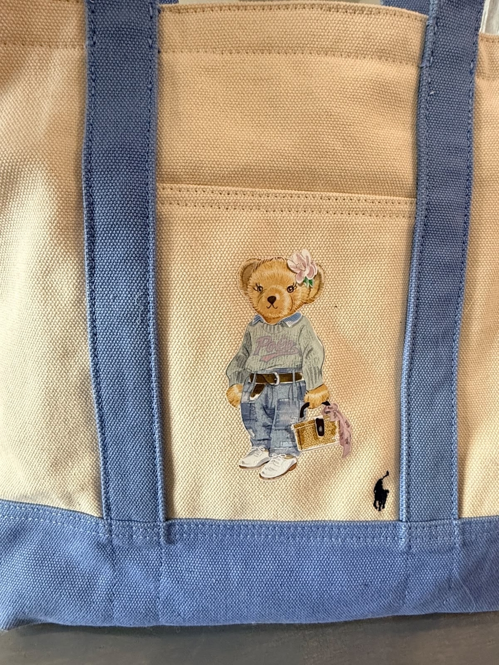 Ralph Lauren Beige & Blue Polo Bear Canvas Tote - Picture 3 of 9